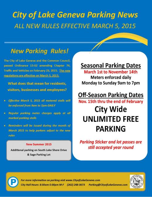 Last Days for FREE Unlimited Parking in Lake Geneva Best of Lake Geneva